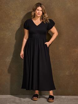 Live Unlimited V-Neck Smocked Waist Maxi Dress, Black, Black