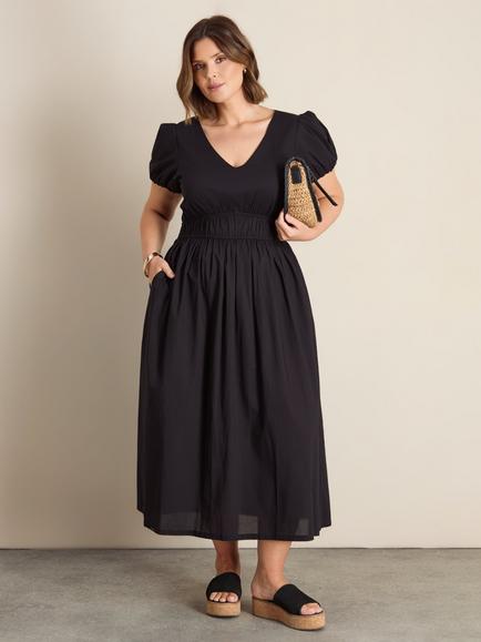 Live Unlimited V-Neck Smocked Waist Maxi Dress, Black, Black