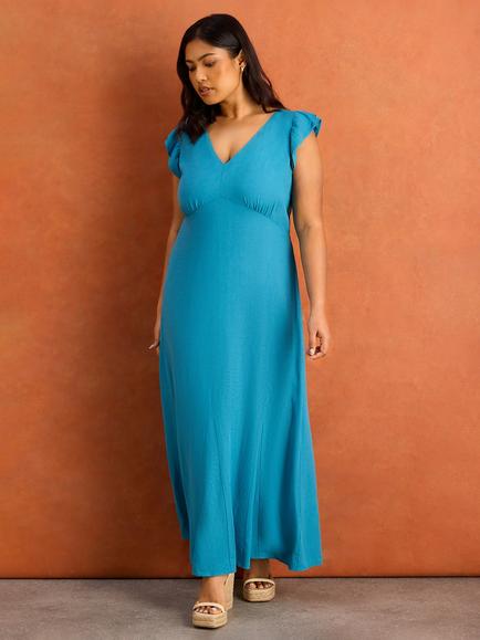 Live Unlimited Empire Line Flutter Sleeve Maxi Dress, Blue - view 2, Blue