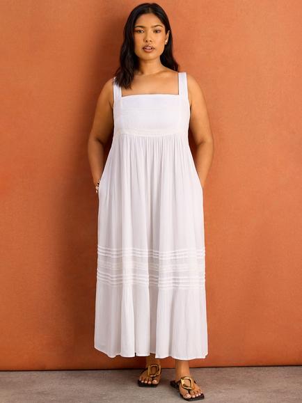 Live Unlimited Lace Trim Crinkle Dress - view 2, White