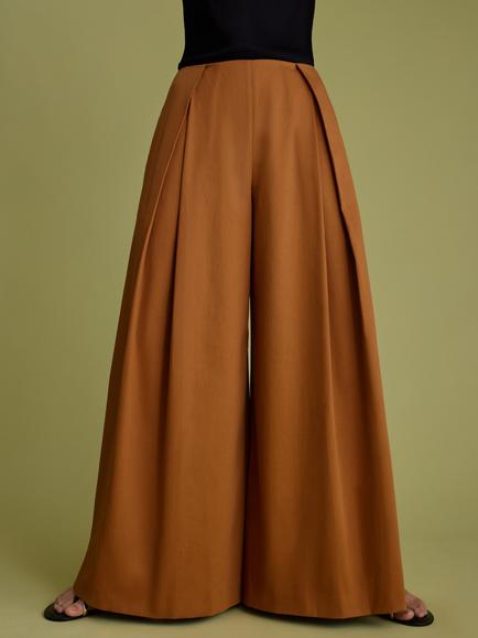 FLORERE Pleat Front Wide Leg Trousers - view 2, Ochre