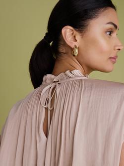 FLORERE Frill Blouson Satin Top, Stone - view 2, Stone