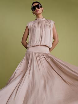 FLORERE Curved Satin Midi Skirt, Stone - view 2, Stone
