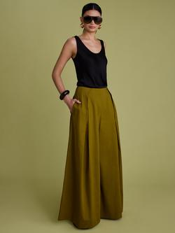 FLORERE Pleat Front Wide Leg Trousers, Khaki