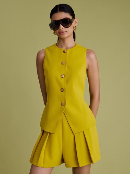 FLORERE High Rise Pleat Detail Shorts, Yellow, Yellow