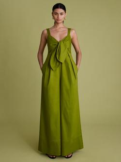 FLORERE Tie Front Sleeveless Wide Leg Jumpsuit, Green, Green