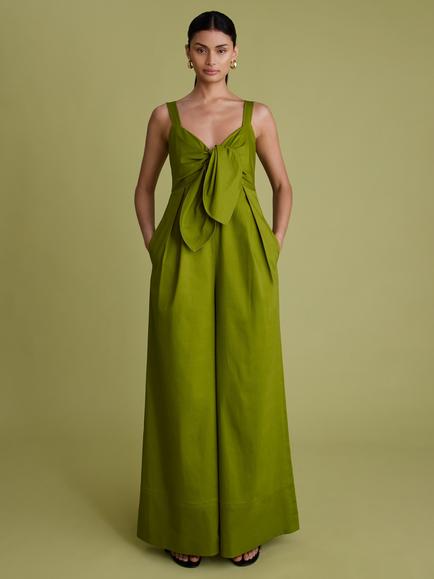 FLORERE Tie Front Sleeveless Wide Leg Jumpsuit, Green, Green