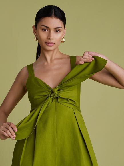 FLORERE Tie Front Sleeveless Wide Leg Jumpsuit, Green - view 2, Green