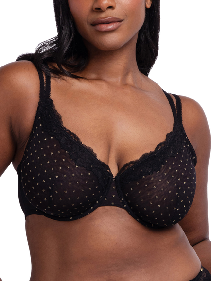 Dorina Origins Shimmer Dot Mesh Full Coverage Bra, Black/Gold, Black/Gold