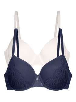 Dorina Lincoln Padded Demi Bra, Pack of 2, Blue/Ivory, Blue/Ivory