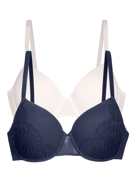Dorina Lincoln Padded Demi Bra, Pack of 2, Blue/Ivory, Blue/Ivory