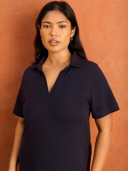 Live Unlimited Polo Collar Jersey Neck Dress, Blue - view 2, Blue