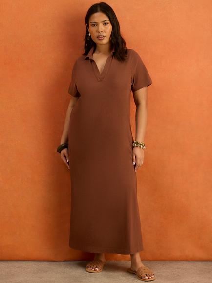Live Unlimited Polo Collar Jersey Dress, Brown, Brown