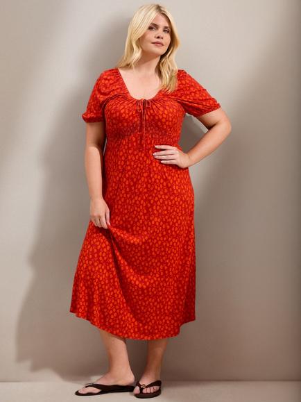 Live Unlimited Scoop Neck Floral Midaxi Dress, Orange, Orange