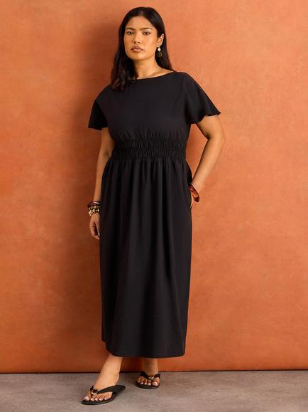 Live Unlimited Shirred Waist Midaxi Dress, Black, Black