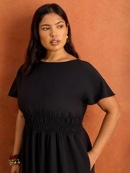 Live Unlimited Shirred Waist Midaxi Dress, Black - view 2, Black