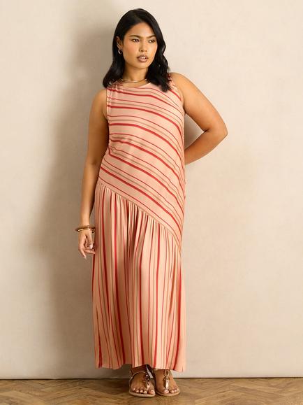 Live Unlimited Stripe Asymmetric Waist Maxi Dress, Multi - view 2, Multi