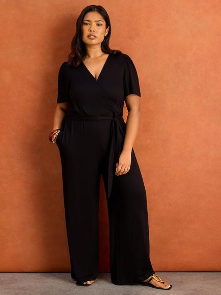 Live Unlimited Curve V-Neck Wrap Jumpsuit, Black, Black