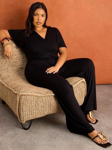 Live Unlimited Curve V-Neck Wrap Jumpsuit, Black - view 2, Black