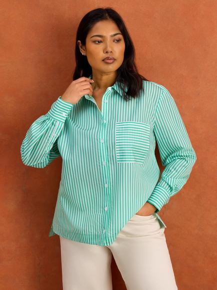 Live Unlimited Petite Stripe Boxy Shirt, Green, Green