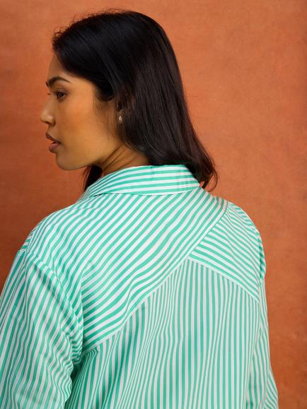 Live Unlimited Petite Stripe Boxy Shirt, Green - view 2, Green