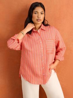 Live Unlimited Stripe Long Sleeve Patch Pocket Shirt, Red, Red