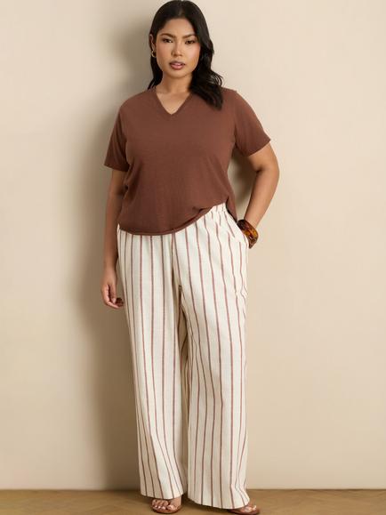 Live Unlimited Petite Striped Trousers, Oatmeal/Brown, Oatmeal/Brown