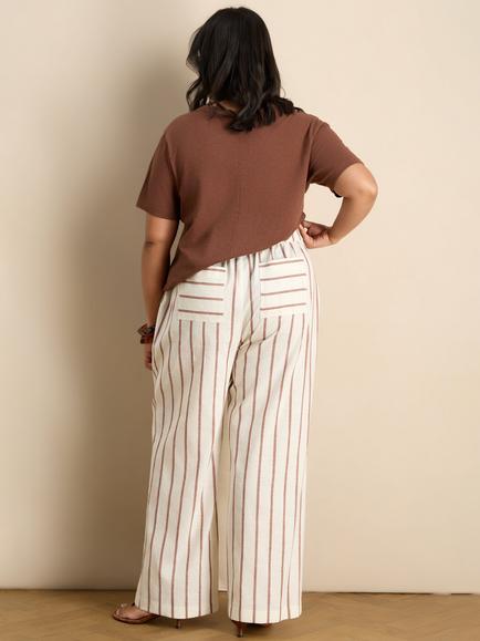 Live Unlimited Petite Striped Trousers, Oatmeal/Brown - view 2, Oatmeal/Brown