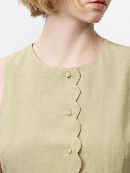 French Connection Calissa Scallop Button Front Mini Dress, Summer Sage - view 2, Summer Sage