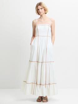 French Connection Cambria Cotton Contrast Trim Tiered Maxi Dress, Summer White, Summer White