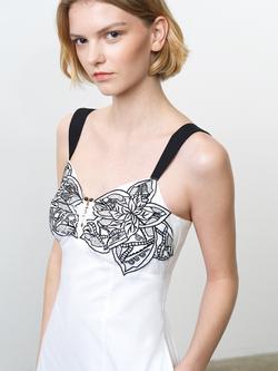 French Connection Cambria Embroidered Bust Midi Dress, White/Black - view 2, White/Black