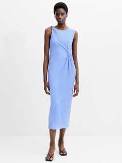 French Connection Kiama Plisse Side Twist Midi Dress, Light Azure Blue, Light Azure Blue