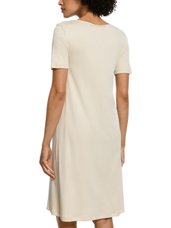 Hanro Belen Embroidered Neck Short Sleeve Nightdress, Summer Sand - view 2, Summer Sand