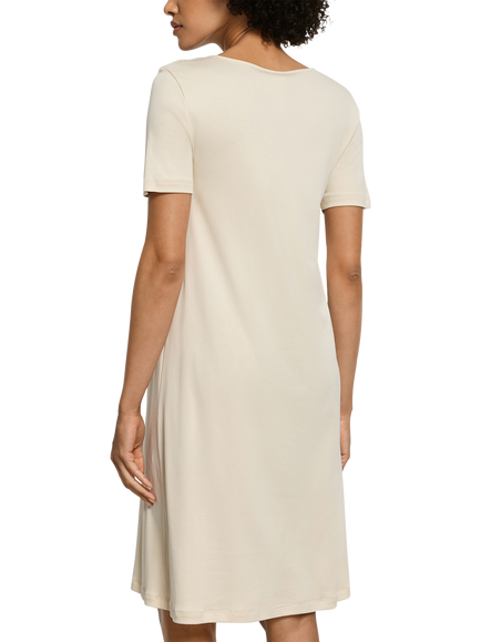 Hanro Belen Embroidered Neck Short Sleeve Nightdress, Summer Sand - view 2, Summer Sand
