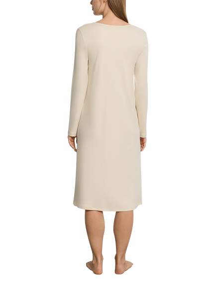 Hanro Belen Lace Neck Nightdress - view 2, Summer Sand
