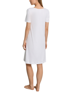 Hanro Belen Embroidered Neck Short Sleeve Nightdress, Summer Sand - view 2, White