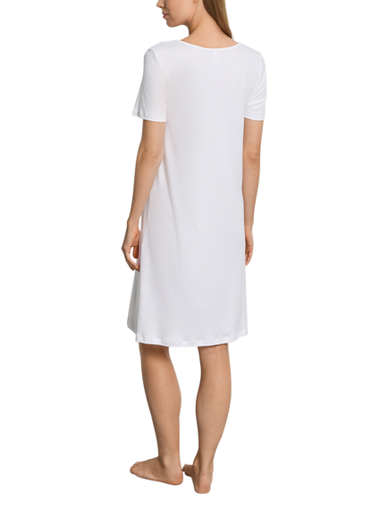 Hanro Belen Embroidered Neck Short Sleeve Nightdress, Summer Sand - view 2, White
