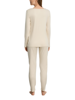 Hanro Belen Lace Cuff Jersey Long Pyjama Set - view 2, Summer Sand