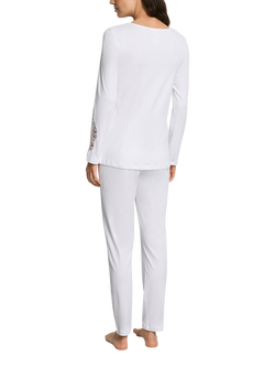 Hanro Belen Lace Cuff Jersey Long Pyjama Set - view 2, White