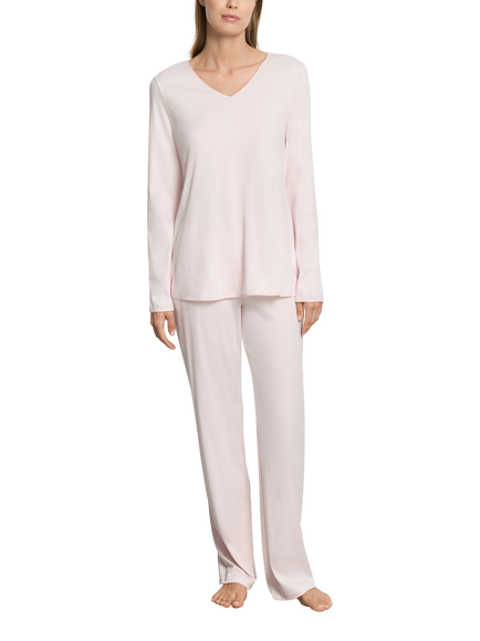 Hanro Silk Rich Trim Long Pyjama Set, Honeydew