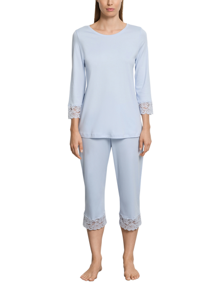 Hanro Moments Cropped Pyjamas, Light Blue