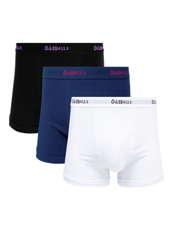OddBalls Stretch Cotton Plain Boxers, Pack of 3, Navy/Black/White