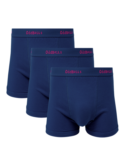 OddBalls Stretch Cotton Plain Boxers, Pack of 3, Navy