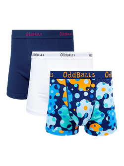 OddBalls Stretch Cotton Classic Mix Boxers, Pack of 3, Blue/White/Multi, Blue/White/Multi