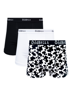 OddBalls Stretch Cotton Plain Boxers, Pack of 3, Black/White, Black/White