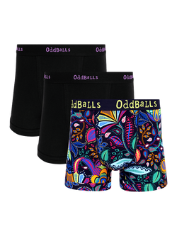 OddBalls Stretch Cotton Plain Boxers, Pack of 3, Black/Magic Garden, Black/Magic Garden