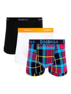 OddBalls Stretch Cotton Plain Boxers, Pack of 3, Black/White/Multi, Black/White/Multi
