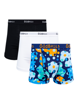 OddBalls Stretch Cotton Plain Boxers, Pack of 3, Black/White/Space, Black/White/Space