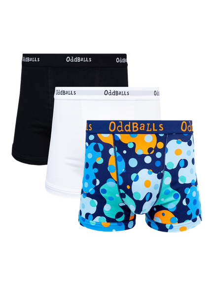 OddBalls Stretch Cotton Plain Boxers, Pack of 3, Black/White/Space, Black/White/Space