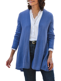 Pure Collection Open Neck Pure Cashmere Swing Cardigan, Bluebell, Bluebell